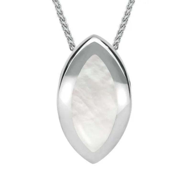 Sterling Silver Mother of Pearl Framed Marquise Necklace sold by Jura Watches