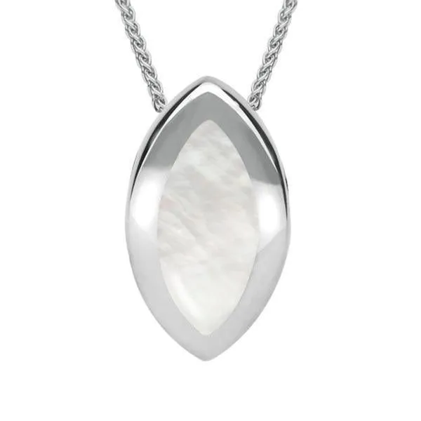 Sterling Silver Mother of Pearl Framed Marquise Necklace sold by Jura Watches