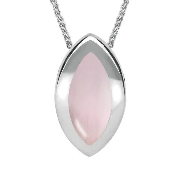 Sterling Silver Pink Mother of Pearl Framed Marquise Necklace sold by Jura Watches