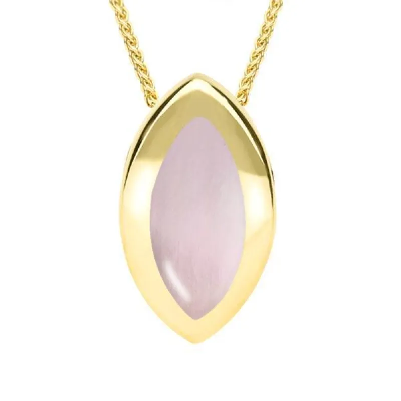 9ct Yellow Gold Pink Mother of Pearl Framed Marquise Necklace sold by Jura Watches