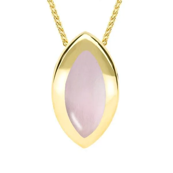9ct Yellow Gold Pink Mother of Pearl Framed Marquise Necklace sold by Jura Watches