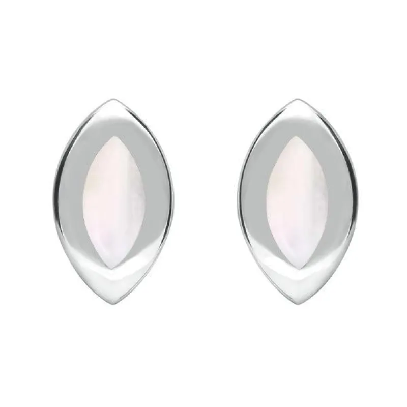 Sterling Silver Mother of Pearl Framed Marquise Stud Earrings sold by Jura Watches