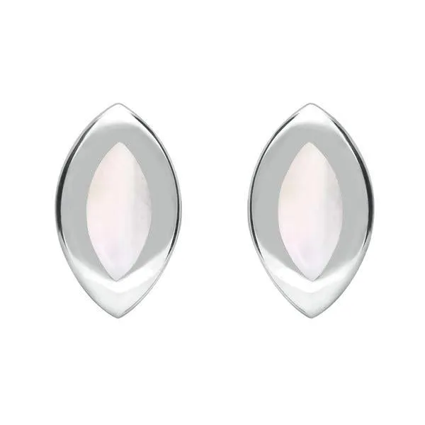 Sterling Silver Mother of Pearl Framed Marquise Stud Earrings sold by Jura Watches