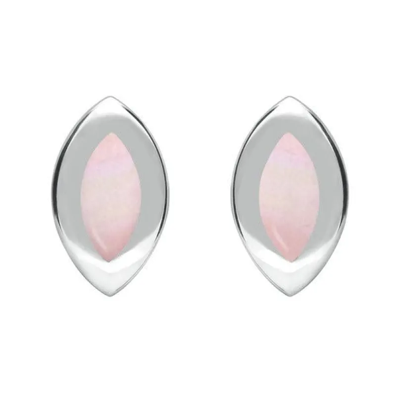 Sterling Silver Pink Mother of Pearl Framed Marquise Stud Earrings sold by Jura Watches