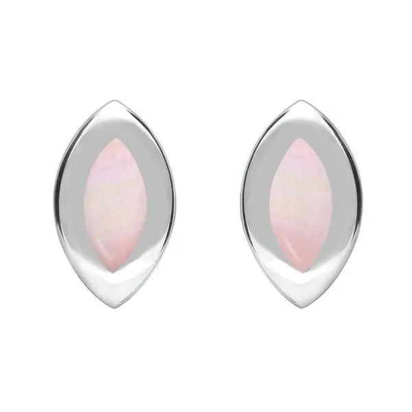 Sterling Silver Pink Mother of Pearl Framed Marquise Stud Earrings sold by Jura Watches
