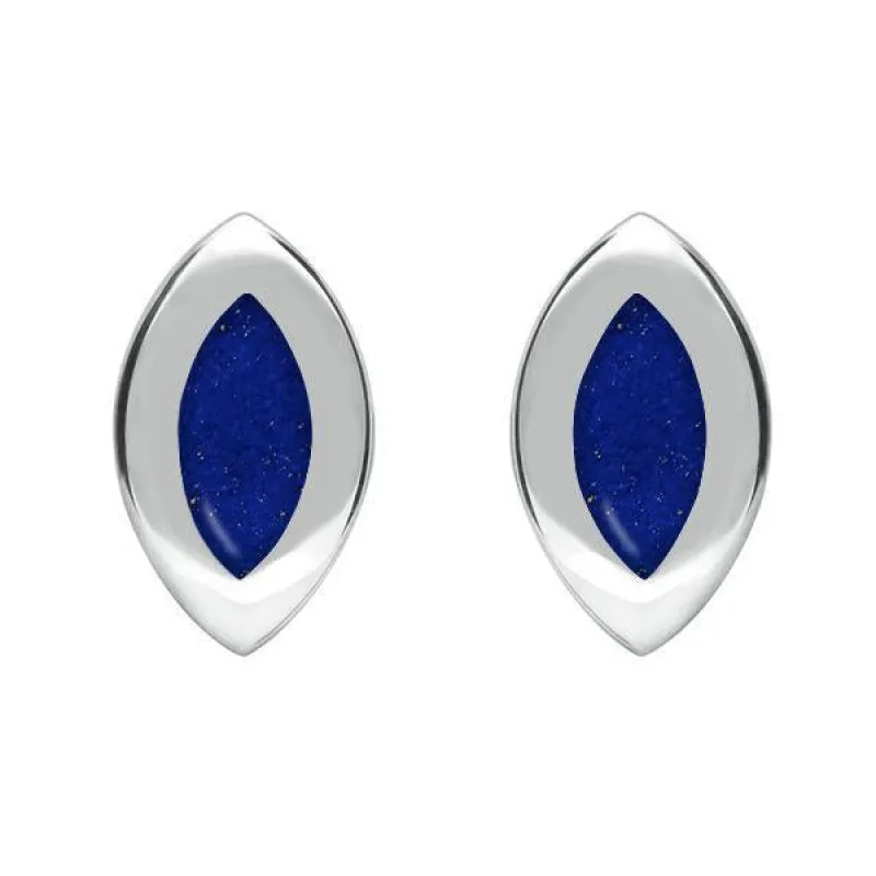 Sterling Silver Lapis Lazuli Framed Marquise Stud Earrings sold by Jura Watches