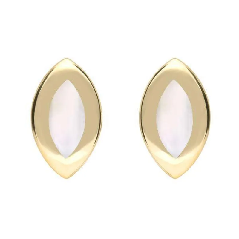 9ct Yellow Gold Mother of Pearl Framed Marquise Stud Earrings sold by Jura Watches