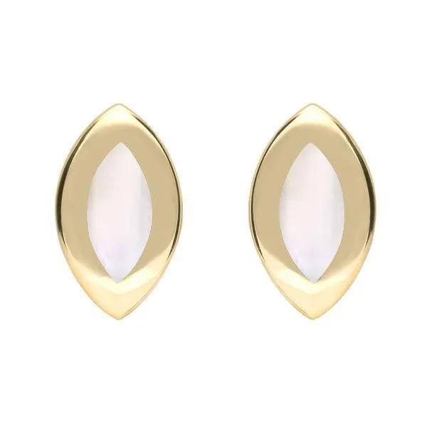 9ct Yellow Gold Mother of Pearl Framed Marquise Stud Earrings sold by Jura Watches