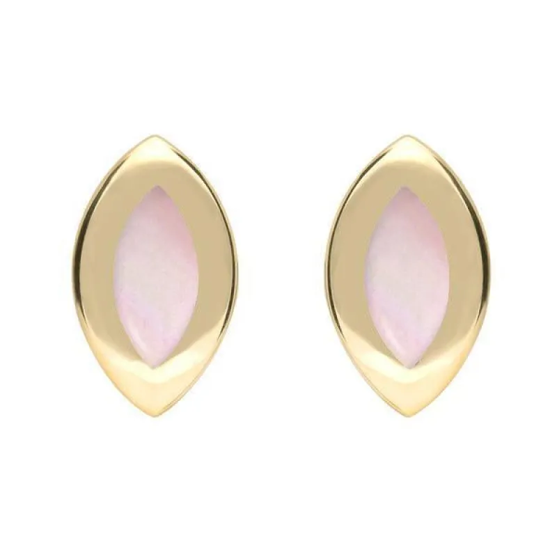 9ct Yellow Gold Pink Mother of Pearl Framed Marquise Stud Earrings sold by Jura Watches
