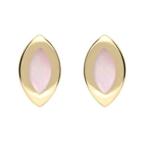 9ct Yellow Gold Pink Mother of Pearl Framed Marquise Stud Earrings sold by Jura Watches