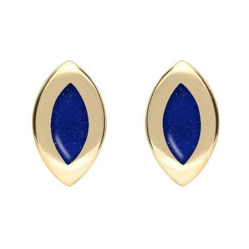 9ct Yellow Gold Lapis Lazuli Framed Marquise Stud Earrings sold by Jura Watches