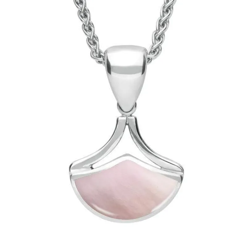 Sterling Silver Pink Mother of Pearl Fan Shaped Necklace sold by Jura Watches