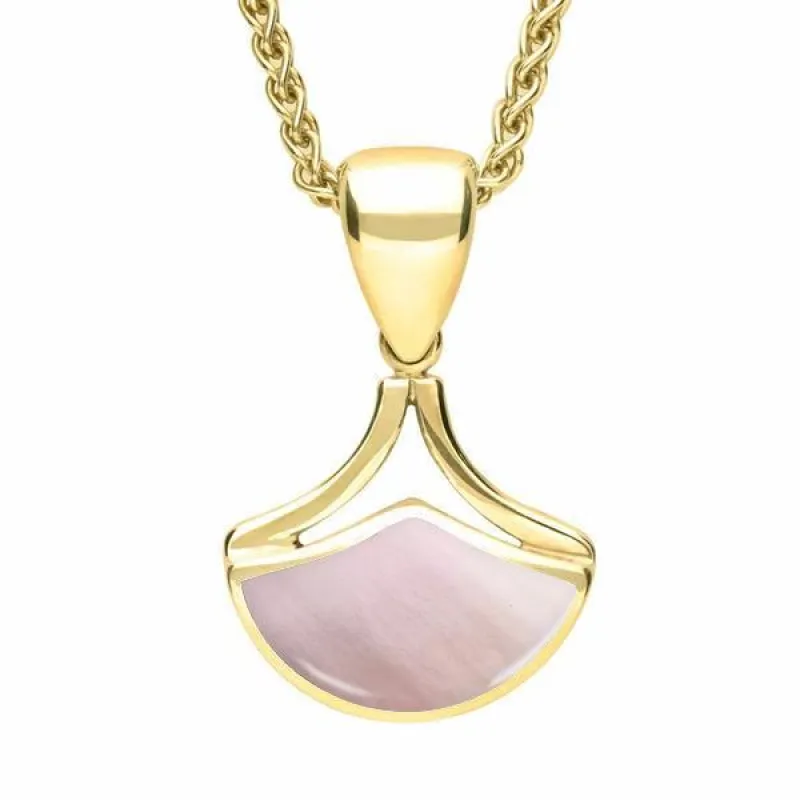 9ct Yellow Gold Pink Mother of Pearl Fan Shaped Necklace sold by Jura Watches