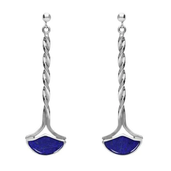 Sterling Silver Lapis Lazuli Drop Twist Fan Stud Earrings sold by Jura Watches