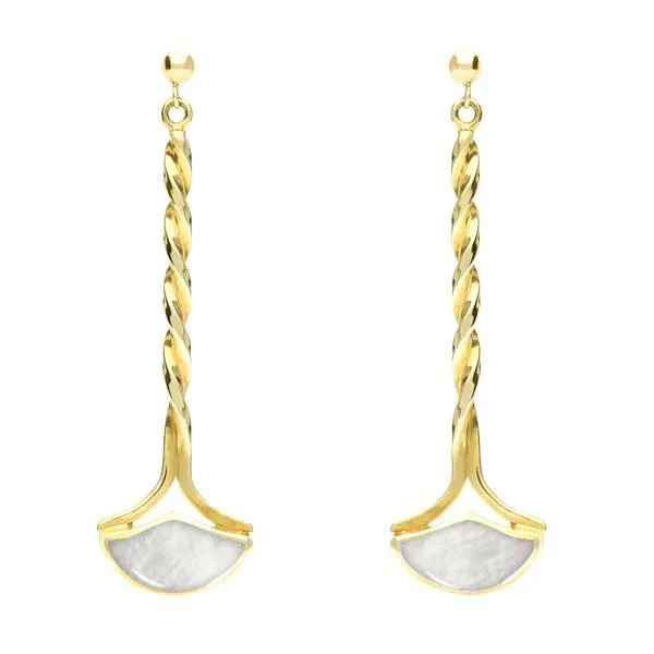 9ct Yellow Gold Mother of Pearl Drop Twist Fan Stud Earrings sold by Jura Watches
