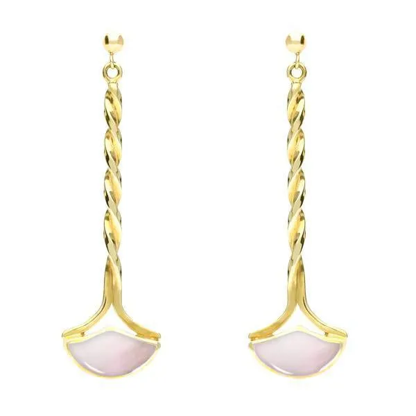 9ct Yellow Gold Pink Mother of Pearl Drop Twist Fan Earrings sold by Jura Watches