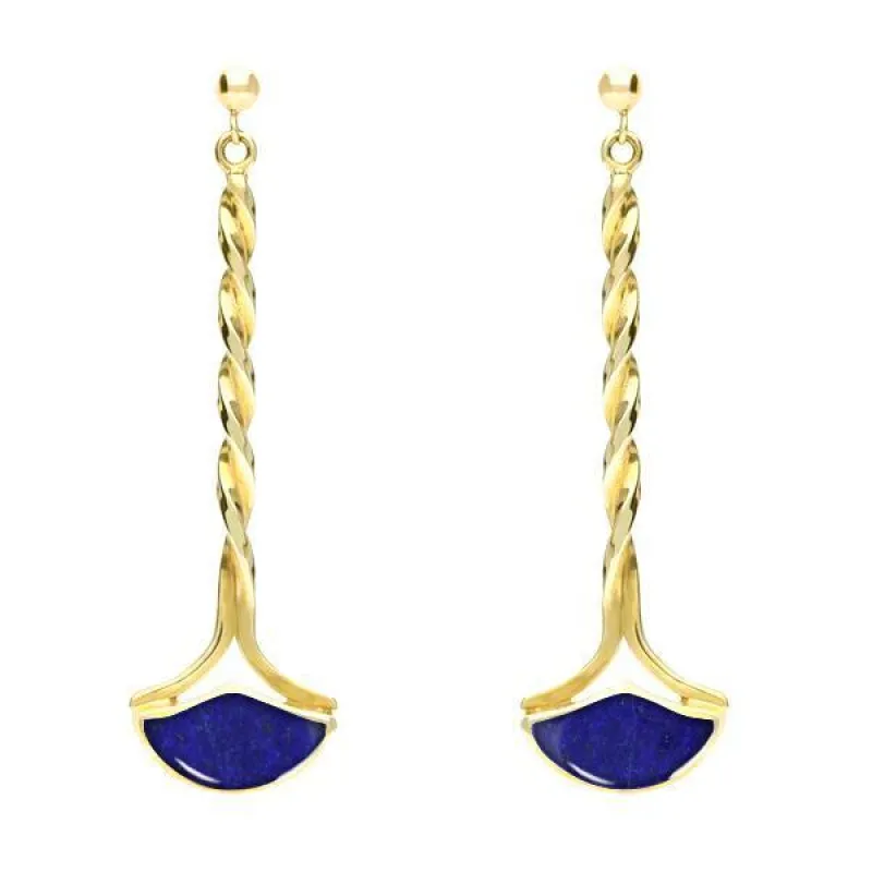9ct Yellow Gold Lapis Lazuli Drop Twist Fan Stud Earrings sold by Jura Watches