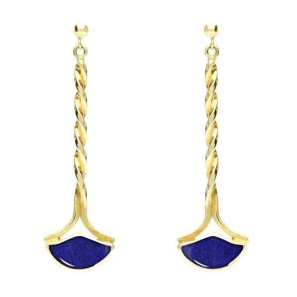 9ct Yellow Gold Lapis Lazuli Drop Twist Fan Stud Earrings sold by Jura Watches