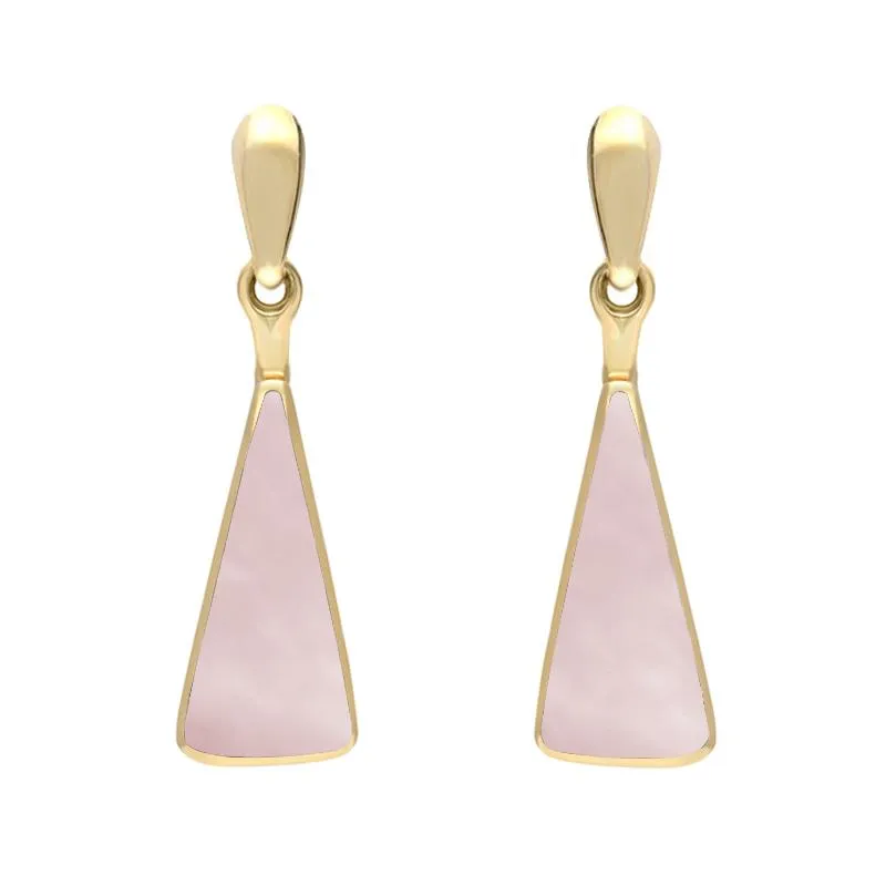 9ct Yellow Gold Pink Mother of Pearl Triangle Drop Earrings sold by Jura Watches