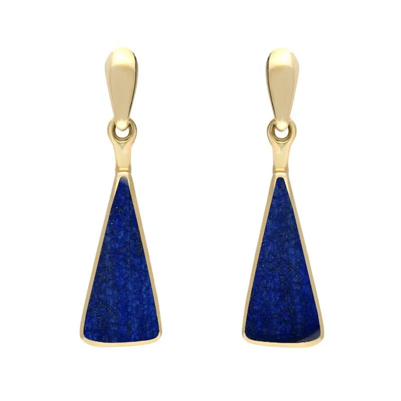 9ct Yellow Gold Lapis Lazuli Triangle Drop Earrings sold by Jura Watches