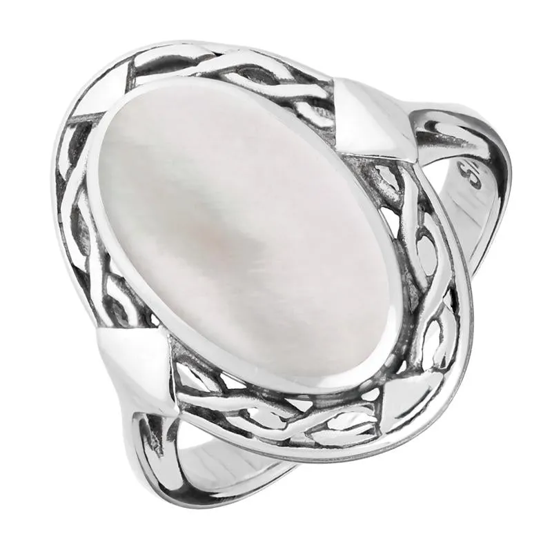 Sterling Silver Mother of Pearl Oval Celtic Ring sold by Jura Watches