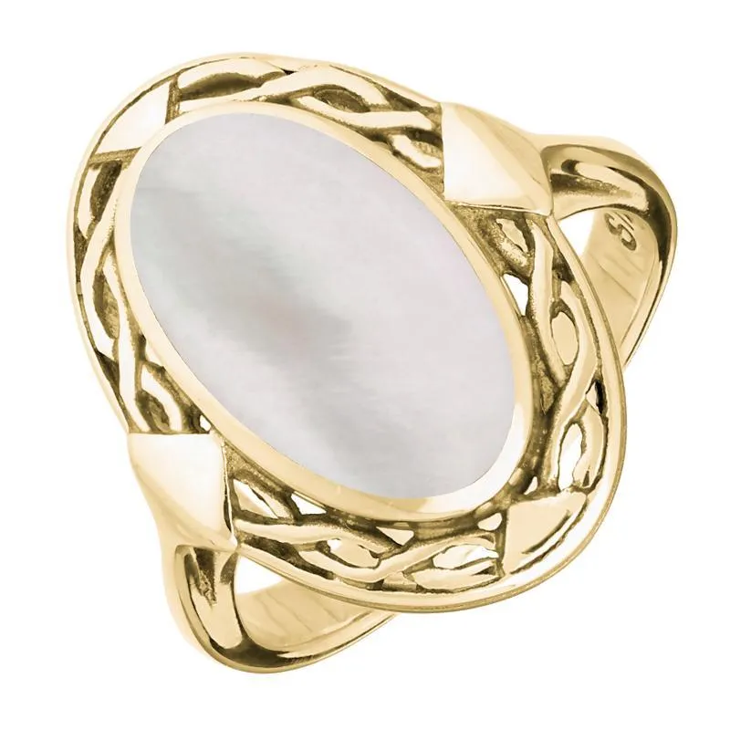 9ct Yellow Gold Mother of Pearl Oval Celtic Ring sold by Jura Watches