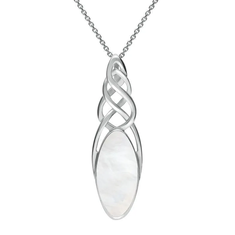 Sterling Silver Mother of Pearl Long Marquise Celtic Necklace sold by Jura Watches