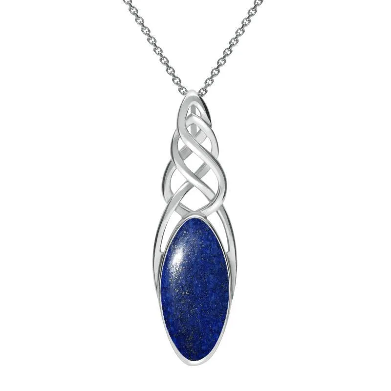 Sterling Silver Lapis Lazuli Long Marquise Celtic Necklace sold by Jura Watches