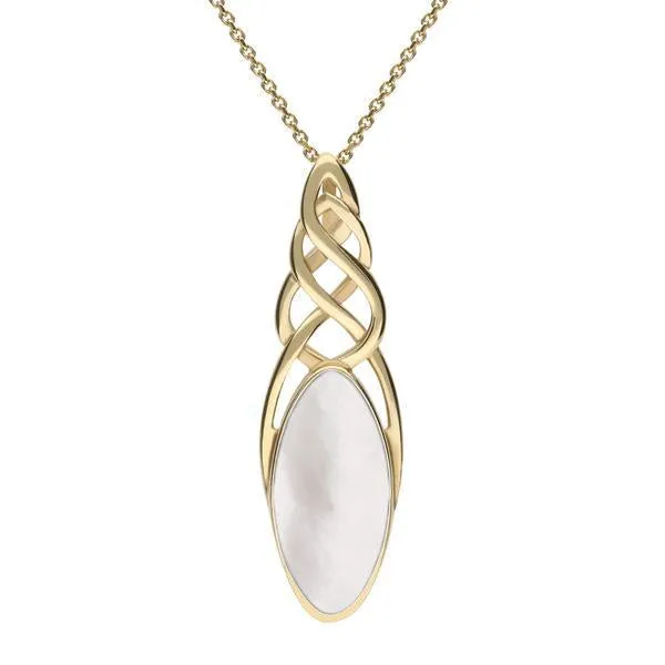 9ct Yellow Gold Mother of Pearl Long Marquise Celtic Necklace sold by Jura Watches