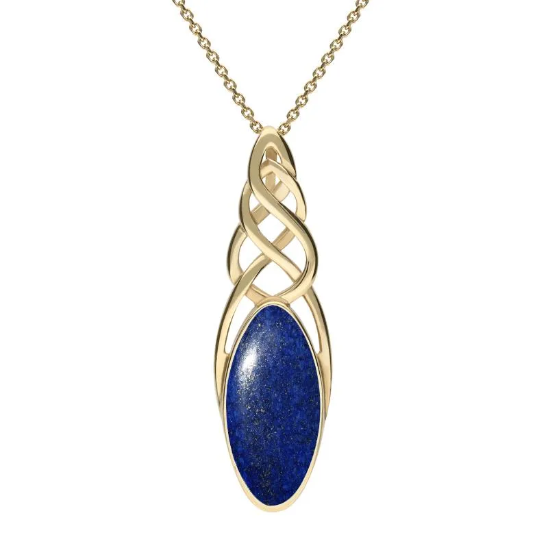 9ct Yellow Gold Lapis Lazuli Long Marquise Celtic Necklace sold by Jura Watches