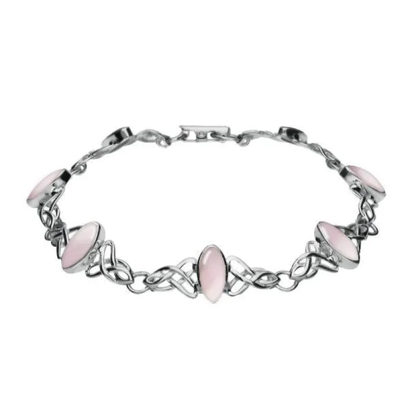 Sterling Silver Pink Mother of Pearl Marquise Shaped Celtic Bracelet sold by Jura Watches