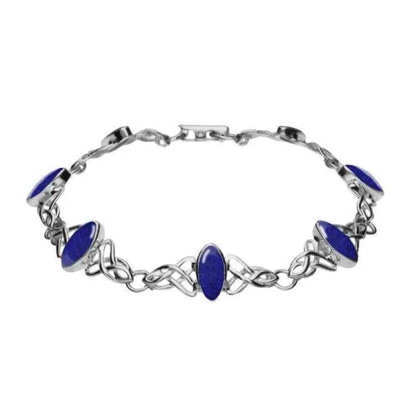 Sterling Silver Lapis Lazuli Marquise Shaped Celtic Bracelet sold by Jura Watches