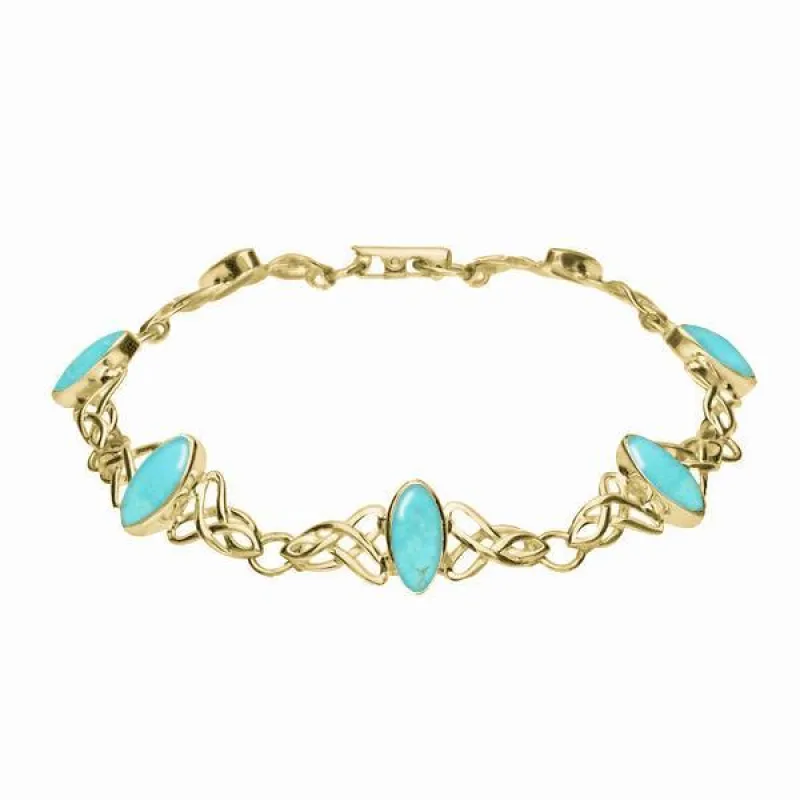 9ct Yellow Gold Turquoise Marquise Shaped Celtic Bracelet sold by Jura Watches
