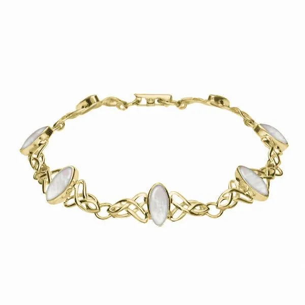 9ct Yellow Gold Mother of Pearl Marquise Shaped Celtic Bracelet sold by Jura Watches