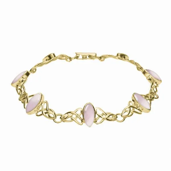9ct Yellow Gold Pink Mother of Pearl Marquise Shaped Celtic Bracelet sold by Jura Watches