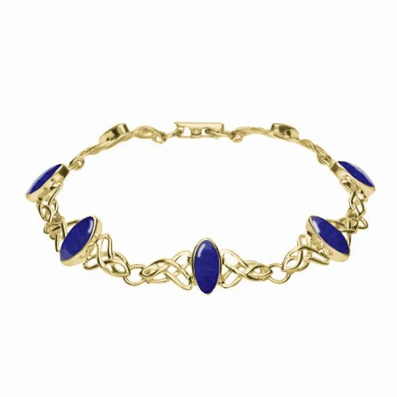 9ct Yellow Gold Lapis Lazuli Marquise Shaped Celtic Bracelet sold by Jura Watches