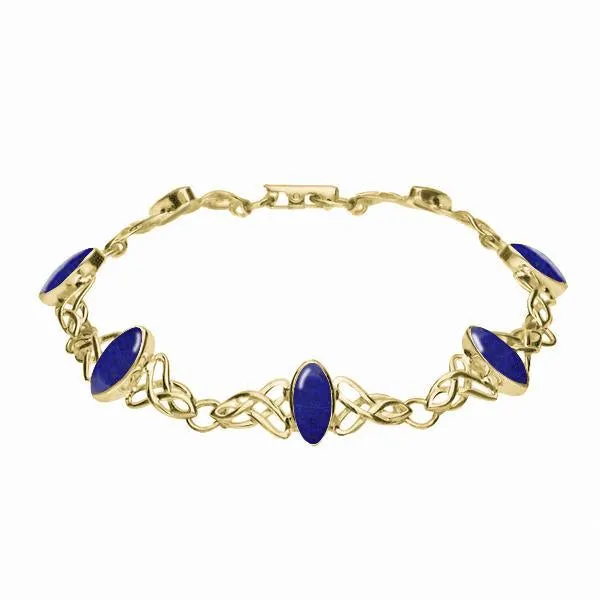 9ct Yellow Gold Lapis Lazuli Marquise Shaped Celtic Bracelet sold by Jura Watches