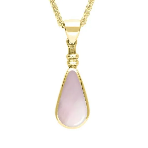 9ct Yellow Gold Pink Mother of Pearl Bottle Top Pear Necklace sold by Jura Watches
