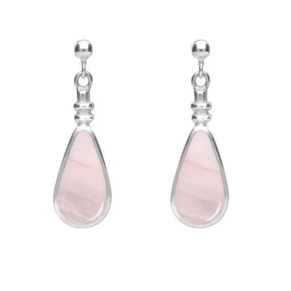 Sterling Silver Pink Mother of Pearl Bottle Top Pear Drop Earrings sold by Jura Watches