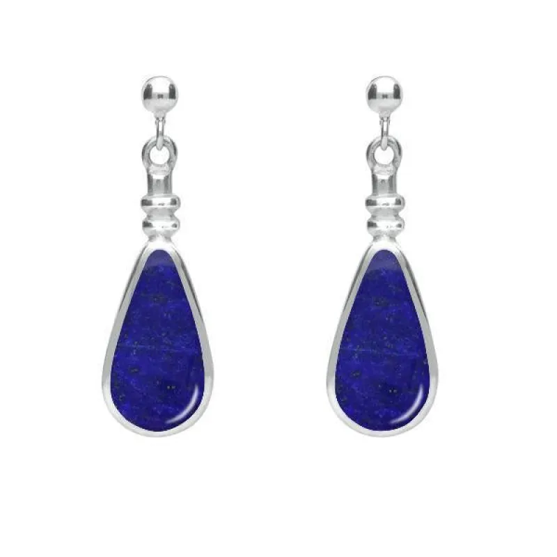 Sterling Silver Lapis Lazuli Bottle Top Pear Drop Earrings sold by Jura Watches