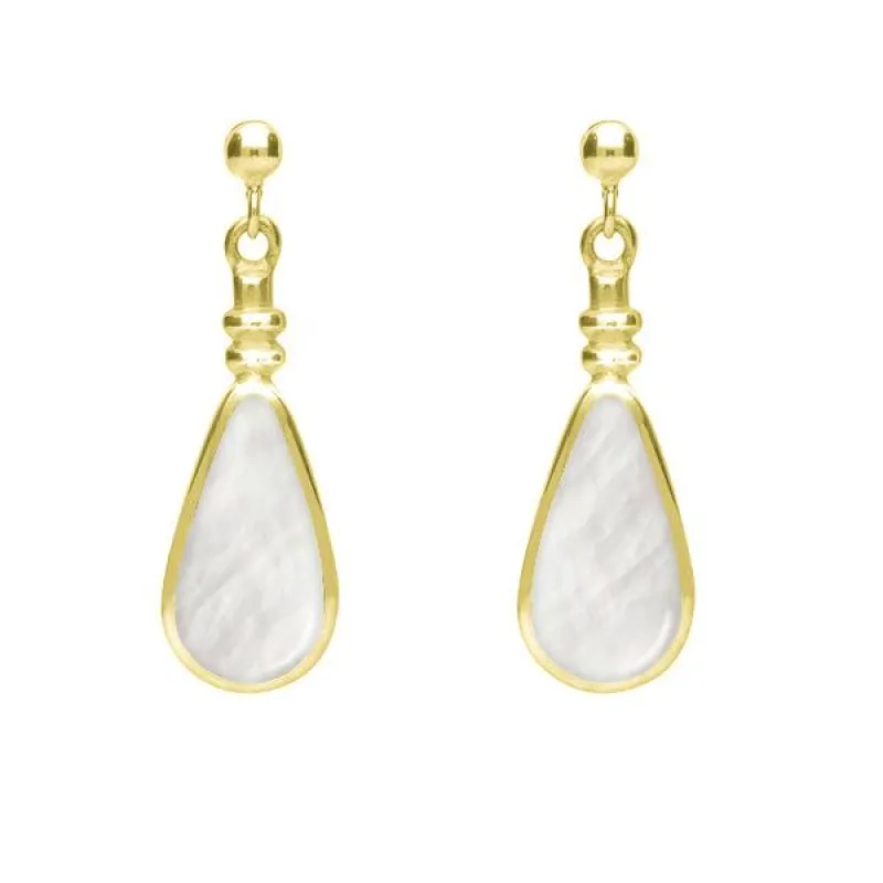 9ct Yellow Gold Mother of Pearl Bottle Top Pear Drop Earrings sold by Jura Watches