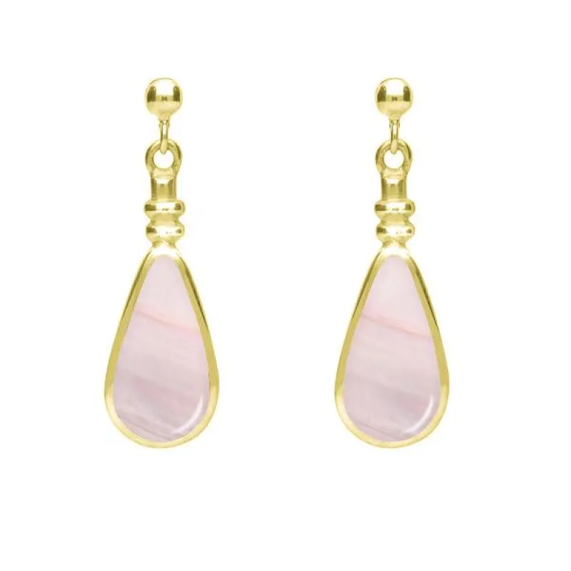 9ct Yellow Gold Pink Mother of Pearl Bottle Top Pear Drop Earrings sold by Jura Watches