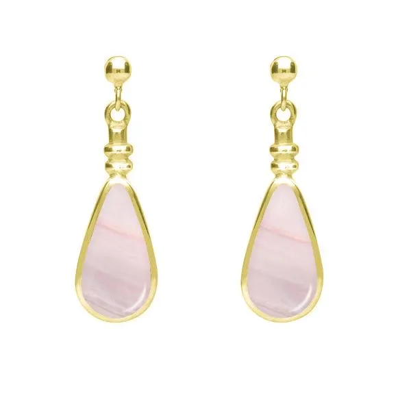 9ct Yellow Gold Pink Mother of Pearl Bottle Top Pear Drop Earrings sold by Jura Watches