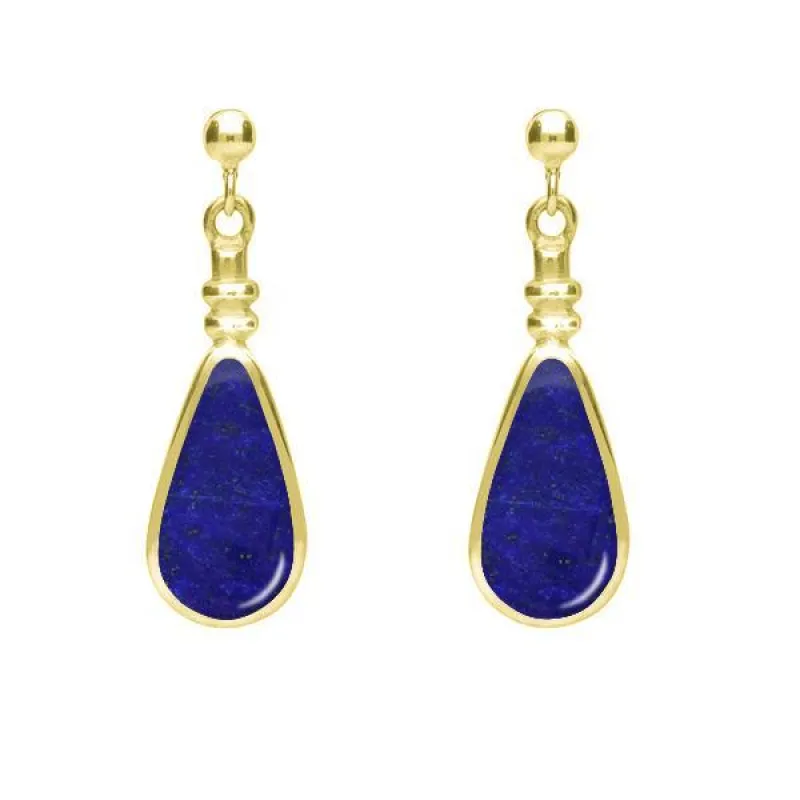 9ct Yellow Gold Lapis Lazuli Bottle Top Pear Drop Earrings sold by Jura Watches