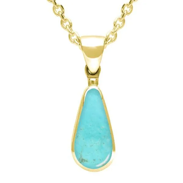 9ct Yellow Gold Turquoise Small Pear Necklace sold by Jura Watches