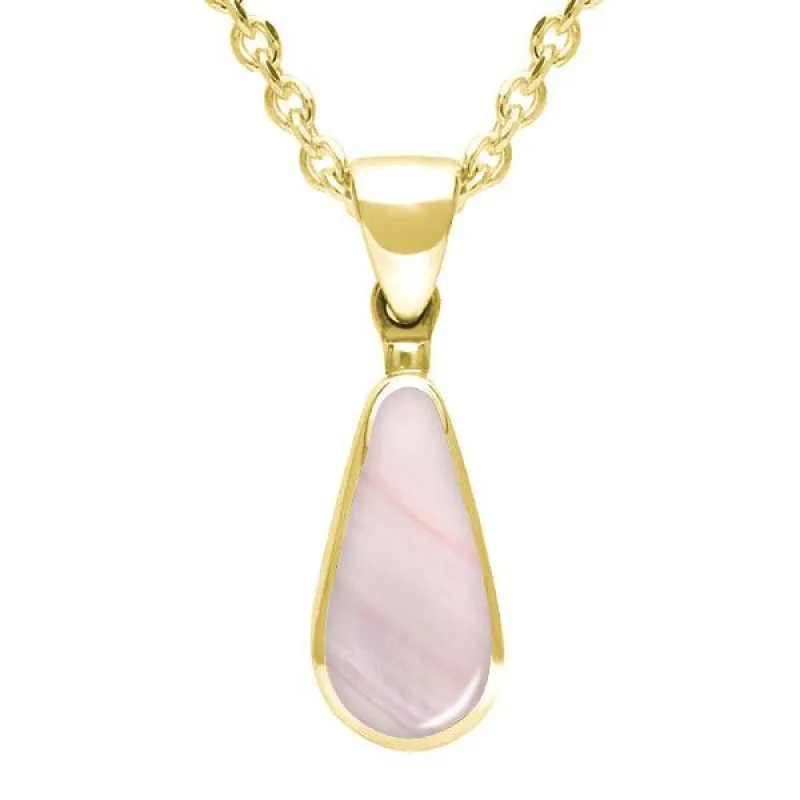 9ct Yellow Gold Pink Mother of Pearl Small Pear Necklace sold by Jura Watches