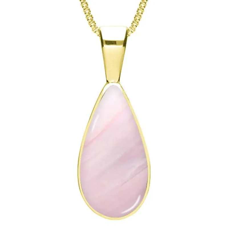 9ct Yellow Gold Pink Mother of Pearl Classic Teardrop Necklace sold by Jura Watches