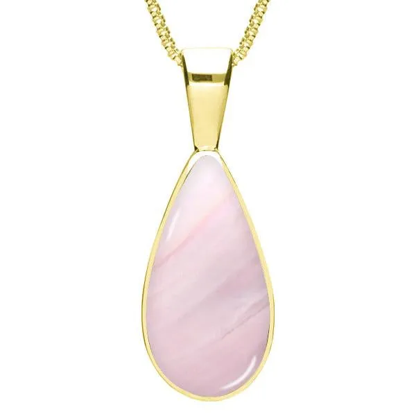 9ct Yellow Gold Pink Mother of Pearl Classic Teardrop Necklace sold by Jura Watches