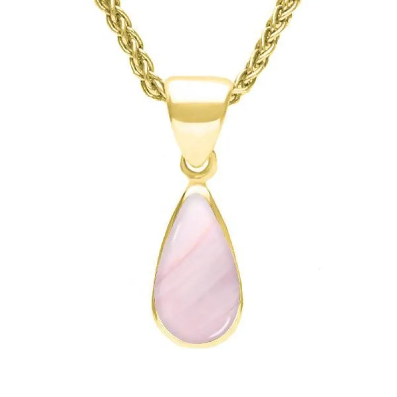 9ct Yellow Gold Pink Mother of Pearl Dinky Pear Necklace sold by Jura Watches