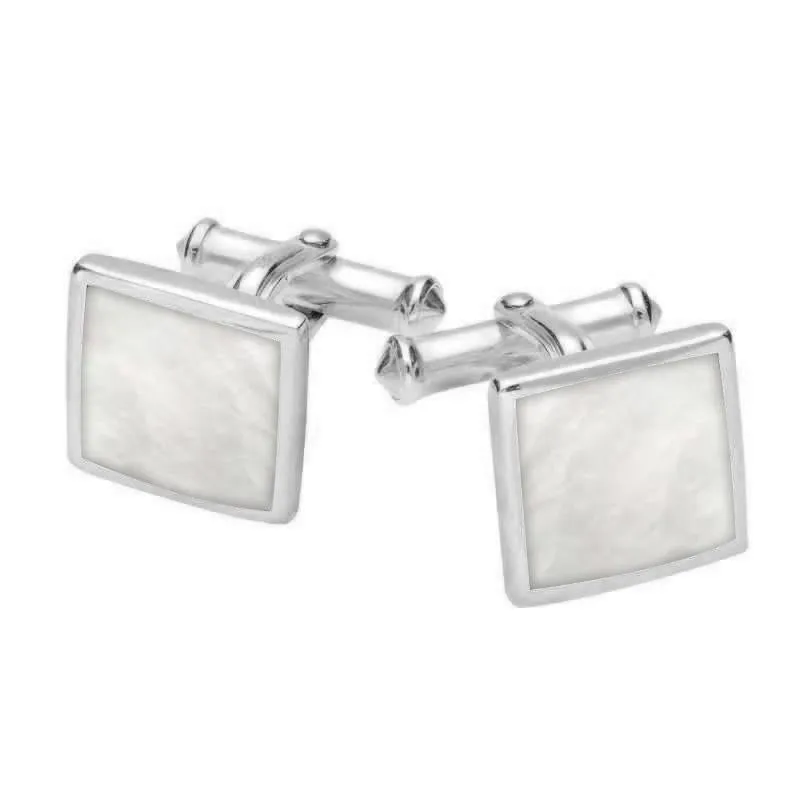 Sterling Silver Mother Of Pearl Square Flat Cufflinks sold by Jura Watches
